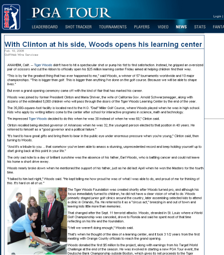 With Clinton at his side, Woods opens his learning center